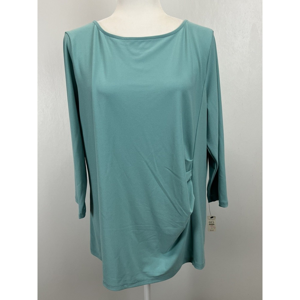 New! Talbots Casual Stretch Shirt Top Sz 1X Plus Womens Blue Ruched Sides